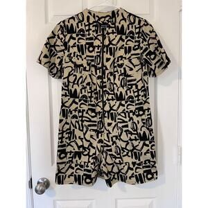 Matrushka Construction Size M Romper Pockets Zipper Abstract Tan Black Unique